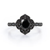1.5 ct Round Lab Black Diamond Vintage Flower Engagement Ring