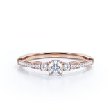 Art Deco 1 carat Round Cut Moissanite and Diamond Promise Ring, women's ring in White Gold