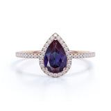 1.50 Ct Pear Lab Alexandrite Semi Eternity Engagement Ring