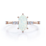 Asymmetric Six Prong 1.10 Carat Hexagon Cut Fiery Opal And Diamond Seven Stone Engagement Ring In Rose Gold