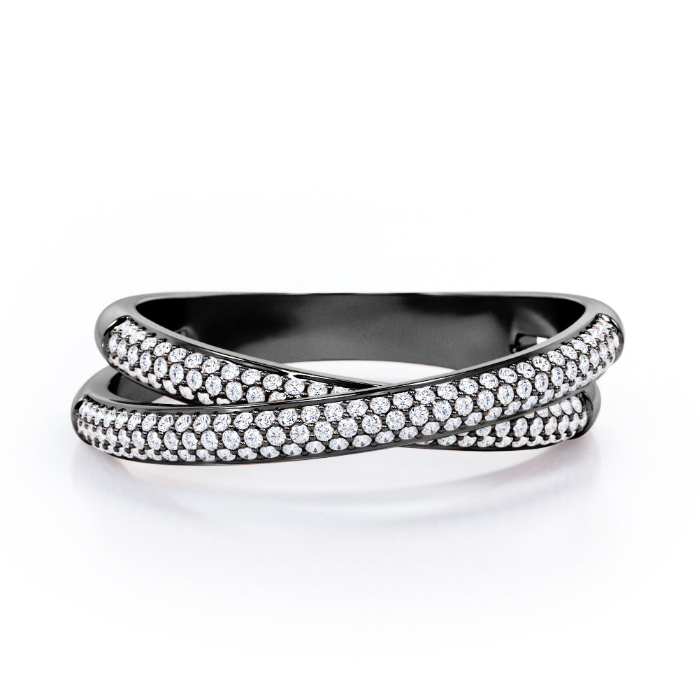 Crossover Double-Strand 0.25 TCW Round Shape Diamond Micro Pave Stackable Ring in 10K White Gold