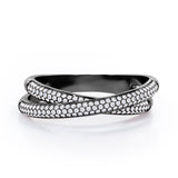 Crossover Double-Strand 0.25 TCW Round Shape Diamond Micro Pave Stackable Ring in 10K White Gold