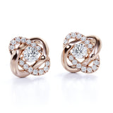 Flower Knot 0.43 CT TDW Round Certified Lab Diamond Twisted French Pave Stud Earrings in Yellow Gold