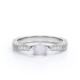 Delicate Four Prong 1.25 Carat Round Cut Fire Opal And Diamond Vintage Filigree Engagement Ring In Rose Gold