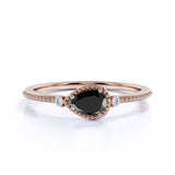 Sideways 1.10 Carat Pear Lab Black Diamond and 3 Stone Elegant Engagement Ring in White Gold