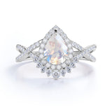 Art Deco 1.5 ct Pear Moonstone Infinity Wedding Set