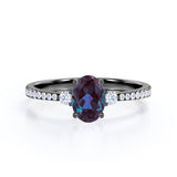 Affordable 1.40 Carat Oval Cut Lab Created Alexandrite And Diamond Four Prong Pave Engagement Ring In White Gold