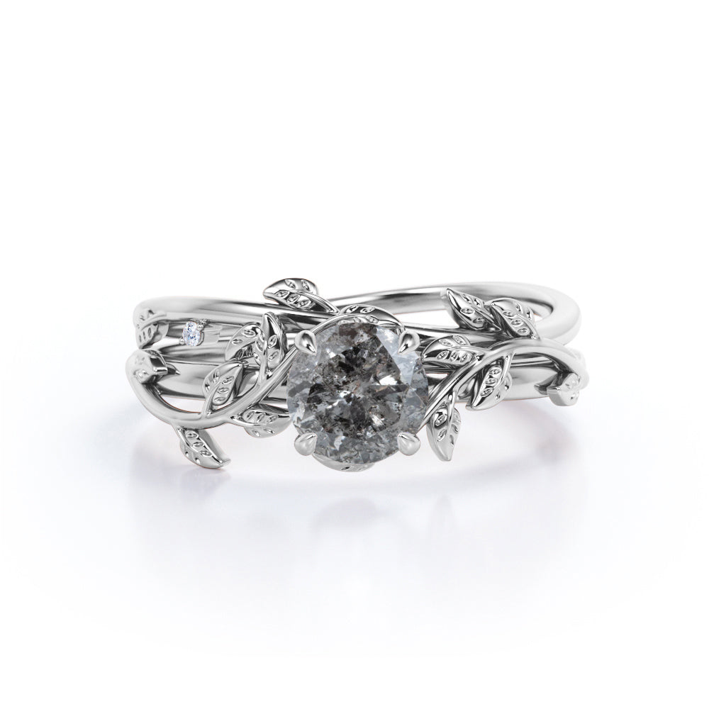 0.50 Ct Round Salt and Pepper Diamond Floral Bridal Set