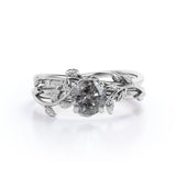 0.50 Ct Round Salt and Pepper Diamond Floral Bridal Set