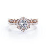 Certified 1 Ct Round Lab Diamond Art Deco Wedding Ring Set
