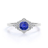 1.25 Ct Round Cut Lab Sapphire Floral Engagement Ring