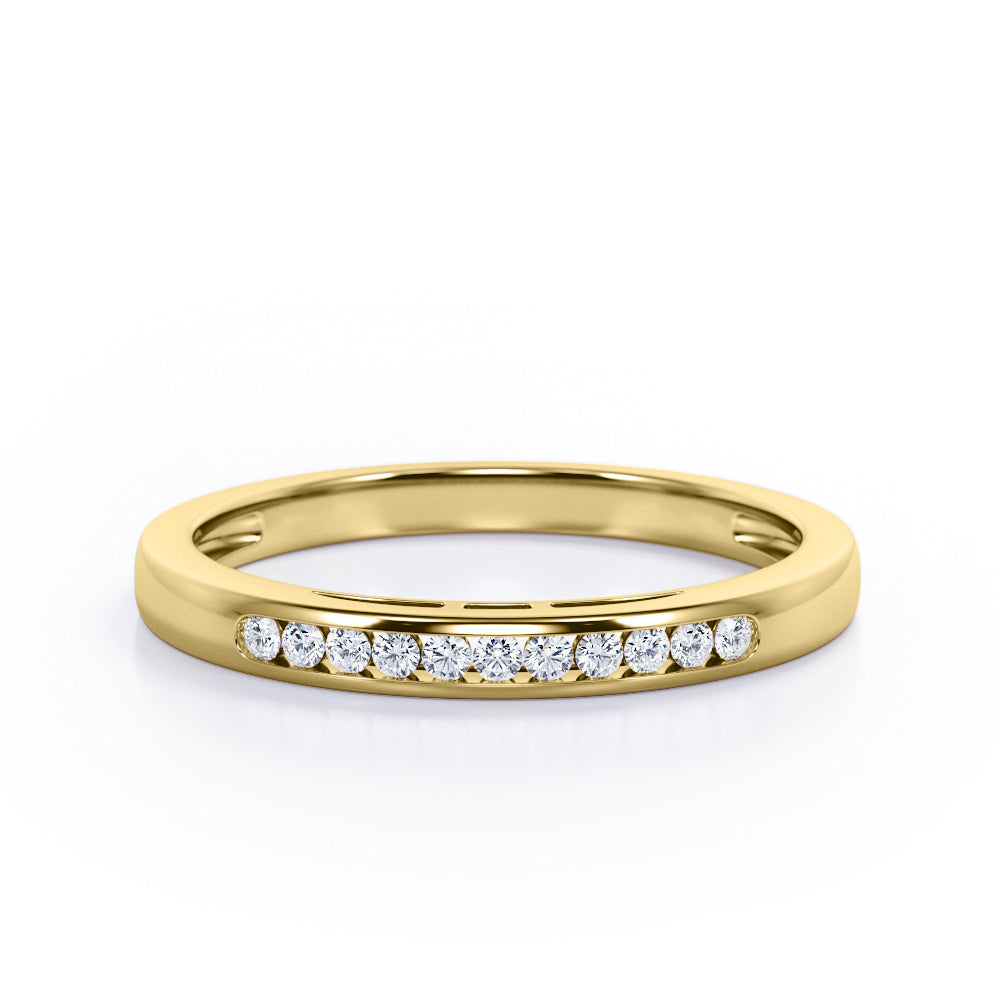 Minimalist 0.15 TCW Round-Shaped Diamond Flush-Channel Design Wedding Band in 10K White Gold