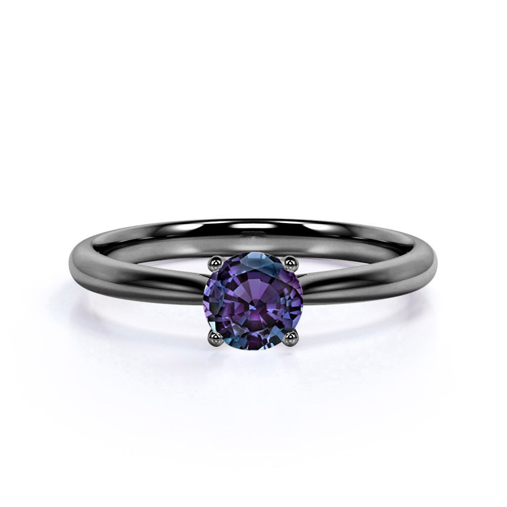 Tapered Solitaire 1 Carat Round Cut Lab Made Alexandrite Engagement Ring