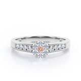 Clustered 1 carat Round Petite Morganite and Moissanites Channel Engagement Ring in White Gold