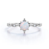 Vintage 1.05 Ct Round Cut Lab Created Opal Engagement Ring