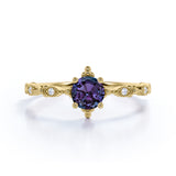 Vintage 0.75 Ct Round Lab Alexandrite Engagement Ring