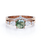 Contour Crown 0.8 Carat Round Moss Agate Bridal Set
