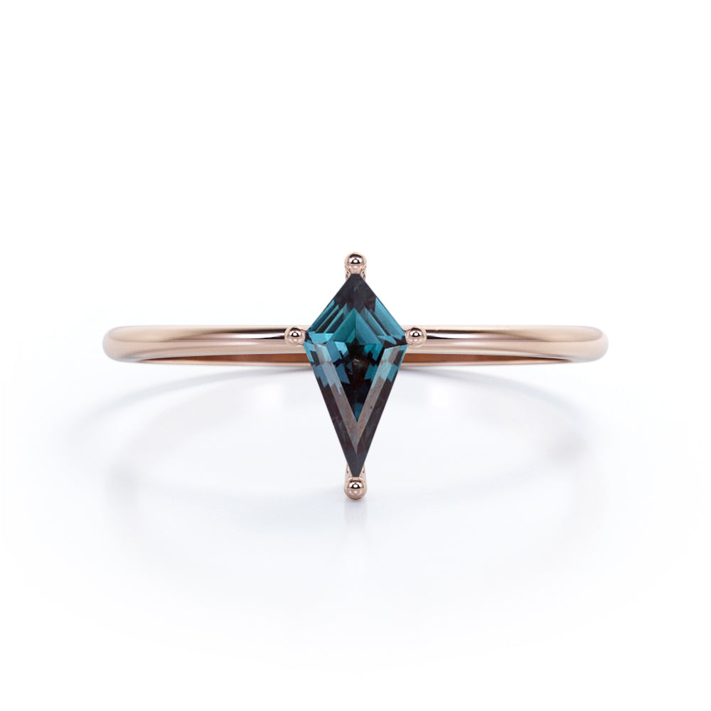 Elongated 0.85 Carat Kite Shaped Lab Created Alexandrite Solitaire Engagement Ring  In White Gold