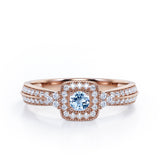 Double Pave Channel 1.5 Carat Round-Shaped Aquamarine Halo Cluster Engagement Ring in  White Gold