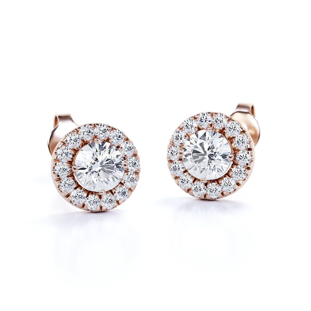 Halo 0.60 CT TDW Round  White Certified Lab Diamond Antique Stud Earrings in White Gold