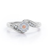 Floral Cloud Clustered 0.55 carat Round Morganite and Moissanite Distorted Engagement Ring in White Gold