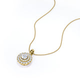 Circle Double Halo 0.6 CT TDW Round Cut Natural Diamond Stud Pendant Necklace in Yellow Gold