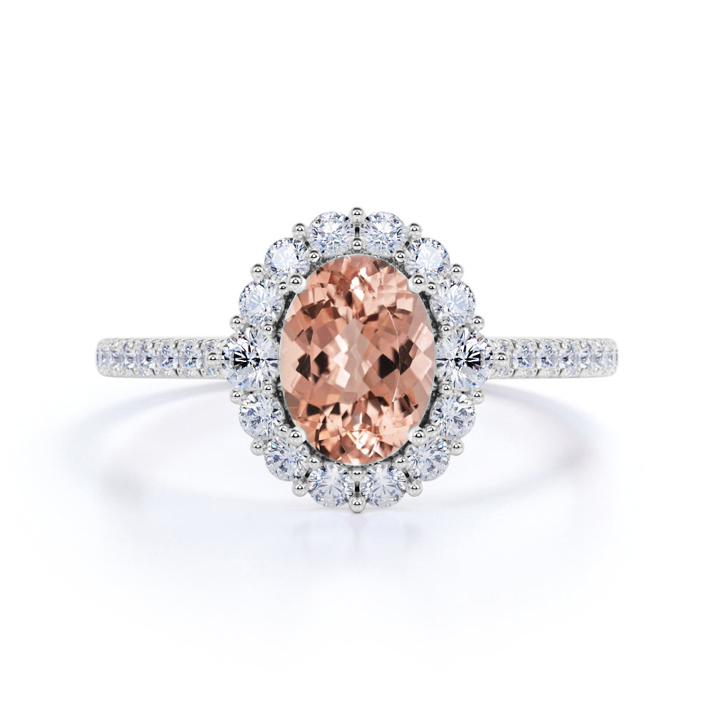 1.50 ct Oval Morganite Halo Engagement Ring