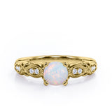 Decorative Basket Prong 0.5 carat Round Opal and Diamond Nature-Inspired Ring in Rose Gold