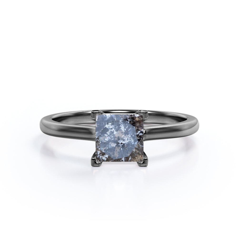 Solitaire 0.5 Ct Princess Cut Salt and Pepper Diamond Engagement Ring