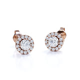 6 Prong Bezel 1.10 Carat Round Cut Certified Moissanite and Diamond Halo Studs - Bridal Earrings