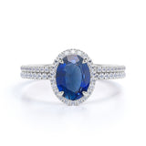 1.7 Ct Oval Cut Lab Sapphire Halo Bridal Set