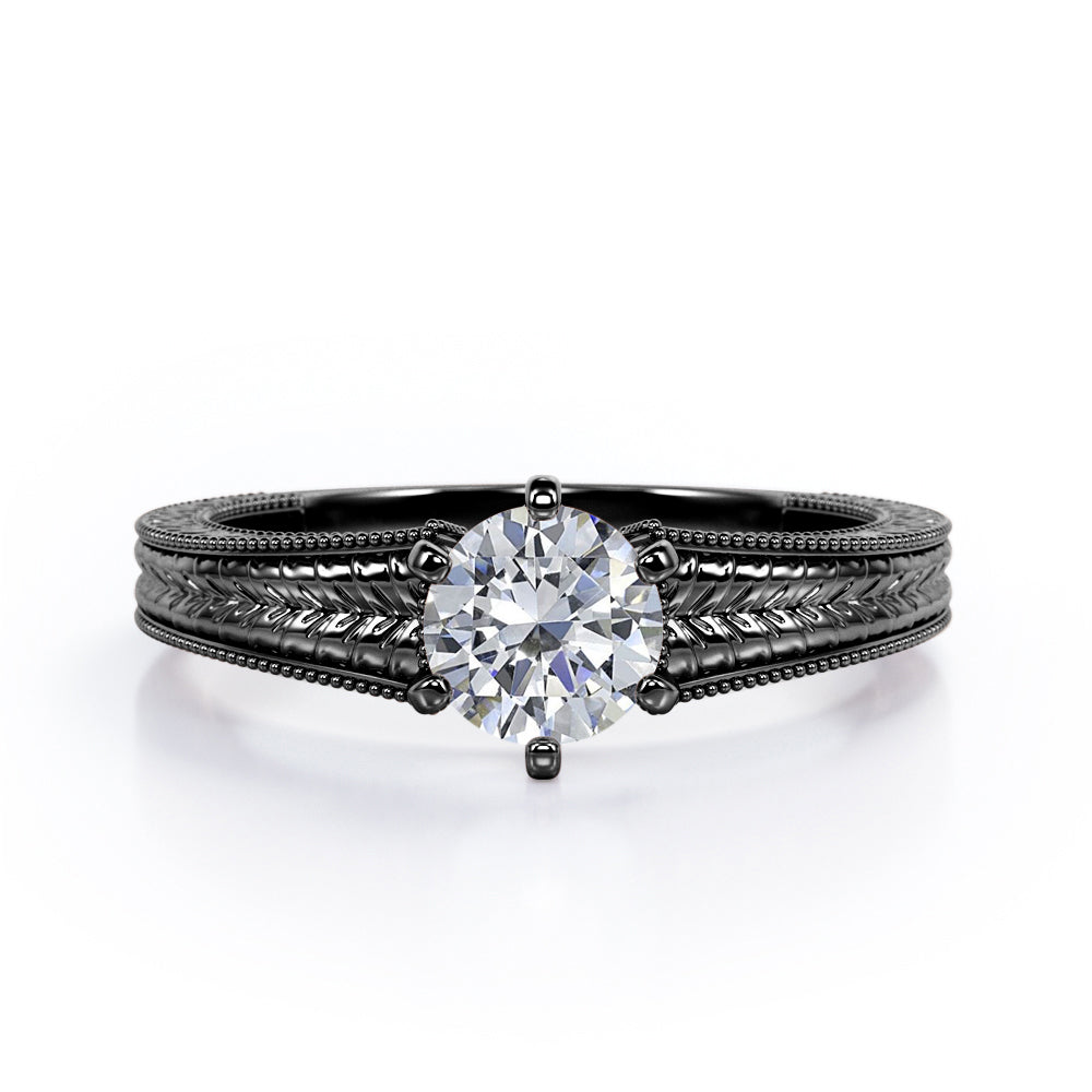 Vintage Bowtie Filigree 1 carat Round Moissanite Solitaire Engagement Ring in Yellow Gold