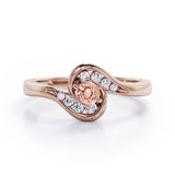 Whirly Gemstone 0.55 carat Round Morganite and Moissanites Artistic Engagement Ring in Rose Gold