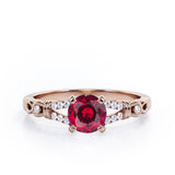 Split Shank 0.6 carat Round Lab Ruby and Diamond Engagement Ring in Rose Gold