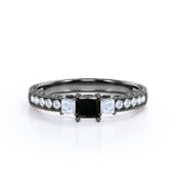 1.25 Carat Princess Cut Lab Grown Black Diamond 3 Stone Engagement Ring In White Gold