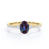 Affordable 1.40 Carat Oval Cut Lab Created Alexandrite And Diamond Four Prong Pave Engagement Ring In White Gold