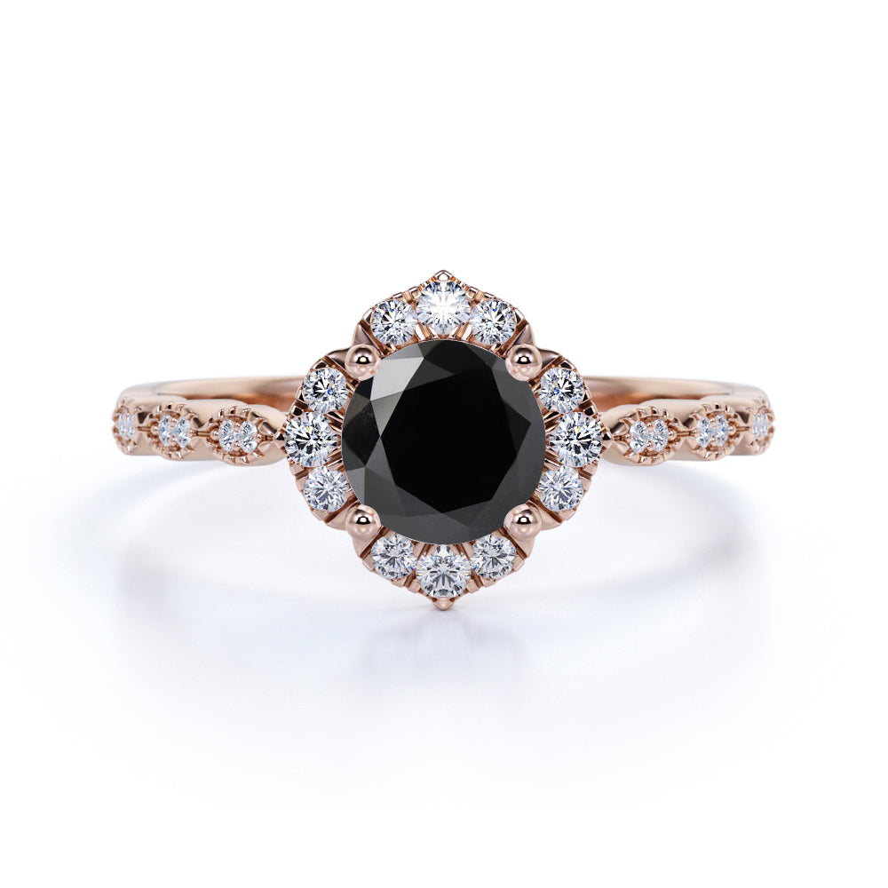 Bestselling 1.75 Carat Round Lab Created Lab Black Diamond and Antique Art Deco Engagement Ring in White Gold
