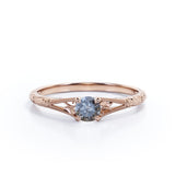 Exquisite Milgrain Solitaire .50 Carat Round Cut Natural Galaxy Black Grey Salt and Pepper Diamond Filigree Engagement Ring for Her