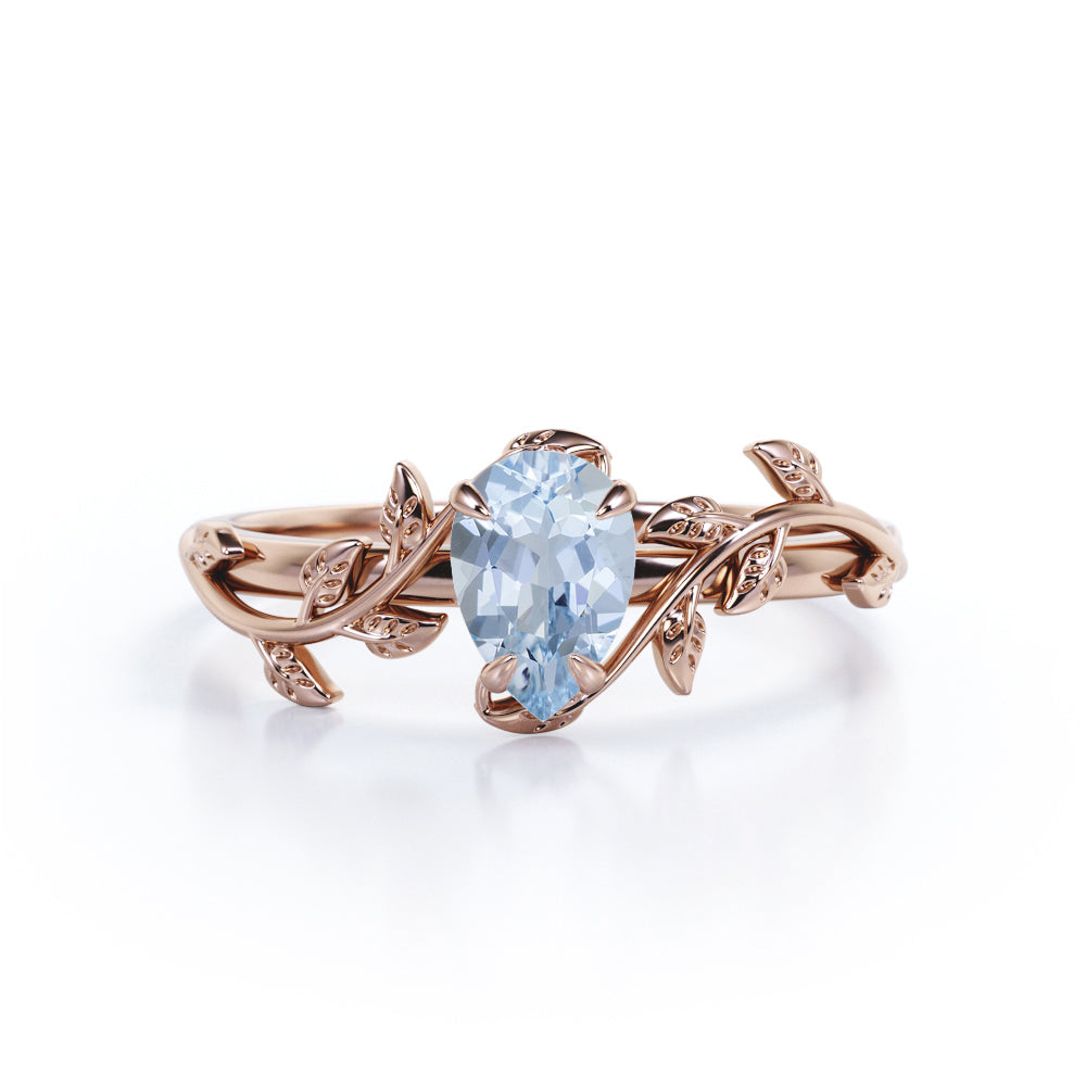 1 ct Pear Aquamarine Flower Inspired Engagement Ring