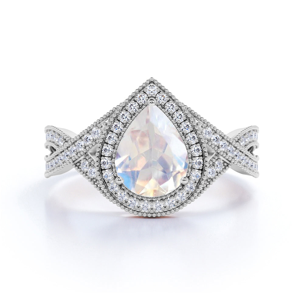 1.5 ct Teardrop Moonstone Halo Engagement Ring