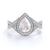 1.5 ct Teardrop Moonstone Halo Engagement Ring