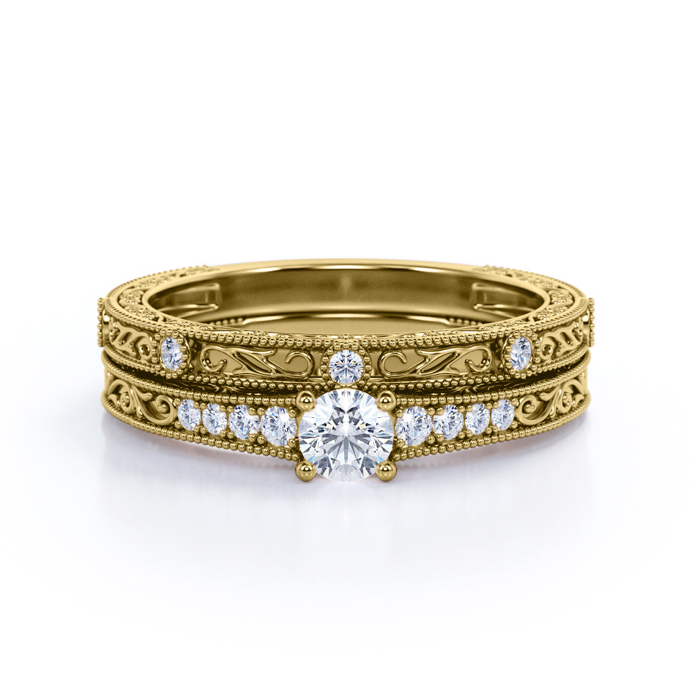 Certified 0.50 Ct Round Lab Diamond Vintage Bridal Set