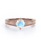 Vintage Bowtie Filigree 1 carat Round Moonstone Solitaire Engagement Ring in White Gold