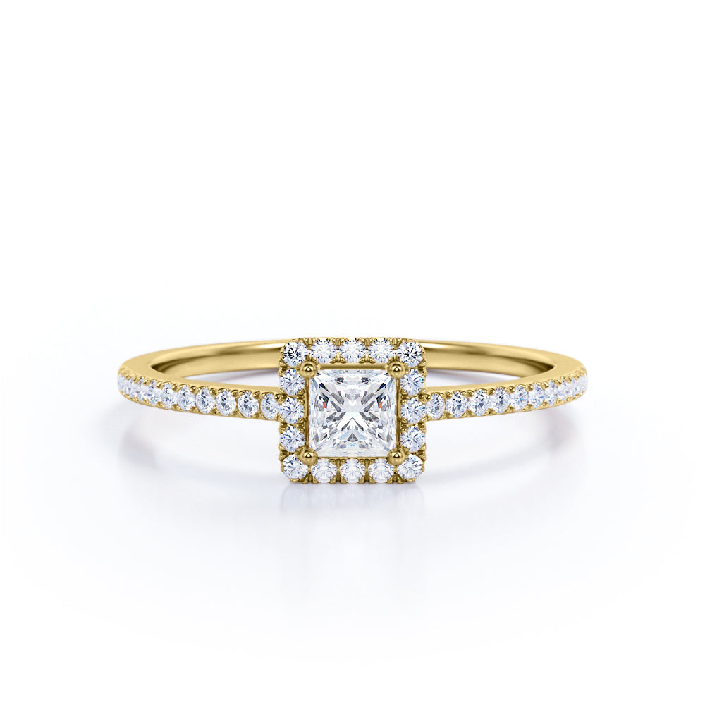 1 Ct Princess Lab Diamond Halo Engagement Ring