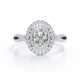 Infinity 1.75 Carat Oval Cut Moissanite and Diamond Double Halo Engagement Ring in Rose Gold