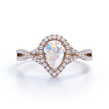 1.50 Carat Teardrop Moonstone Wedding Ring in Rose Gold - Moonstone Minimalist Ring