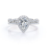 1.25 Carat Pear Cut Moissanite Twisted Wedding Ring Set