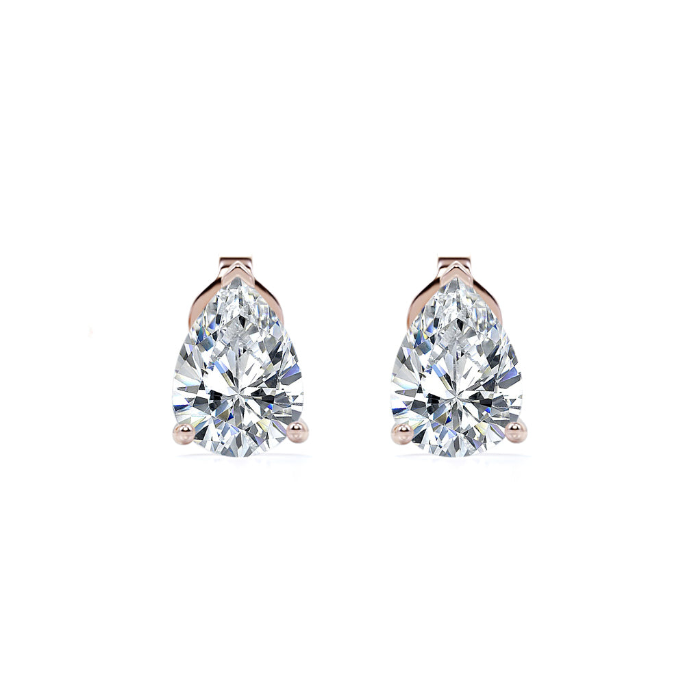 Certified 4 Carat Pear Cut Moissanite Minimalist Solitaire Stud Earrings In 18K Rose Gold Plating Over Silver