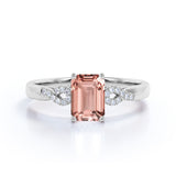 1.25 Carat emerald cut Morganite and Diamond Engagement Ring in 10k White Gold