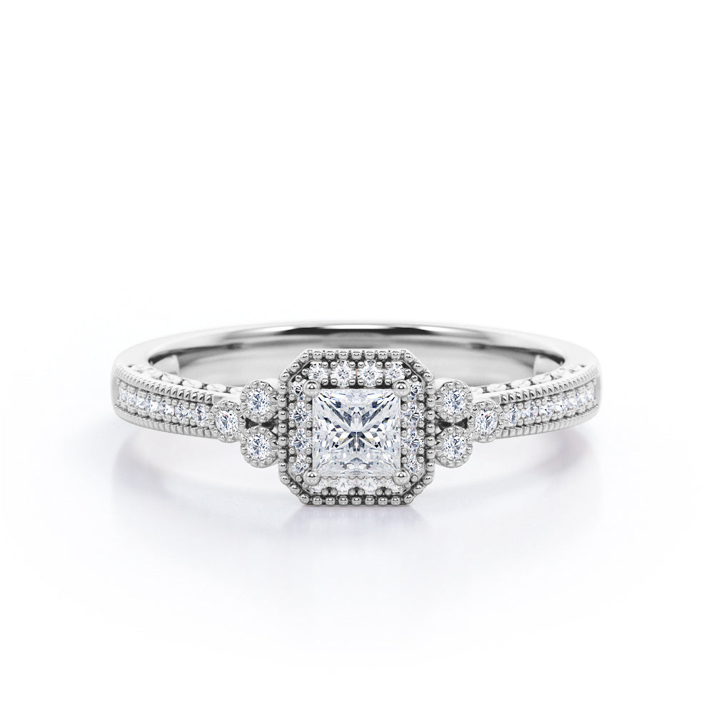 Certified Vintage 1 Ct Princess Lab Diamond Engagement Ring